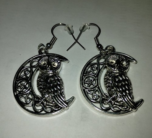 Owl moon charm dangle - owl, on