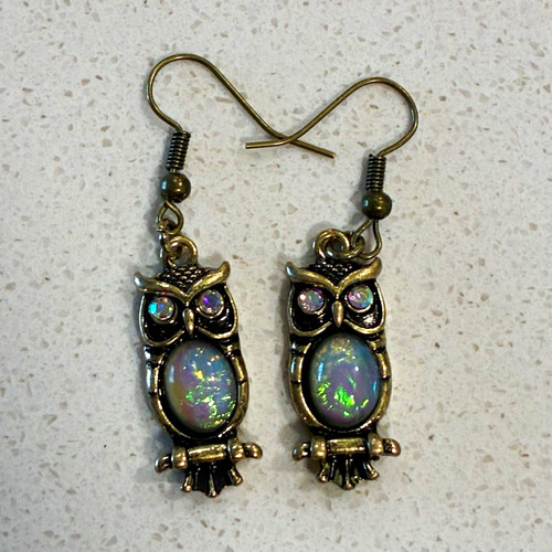 Silver tone owl - owl, dangle