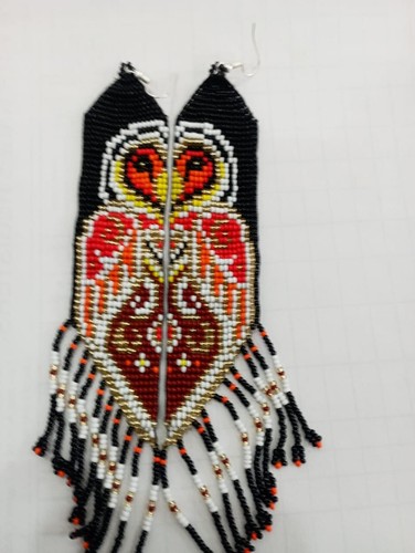 Owl face handmade seed bead - owl,