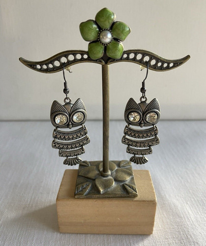 Owl earrings silver metal - owl,